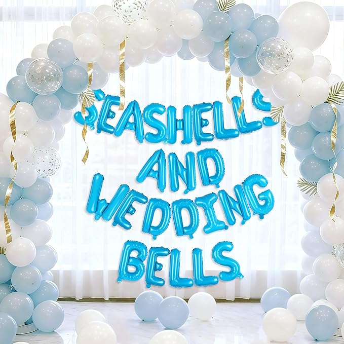 Seashells and Wedding Bells Balloon Banner Bachelorette Party Decorations Blue - Image 5