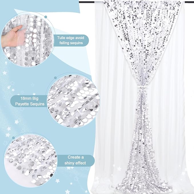 Silver Backdrop Curtain 4ftx8ft Seuin Backdrop Curtains Wedding Reception Cake - Image 3