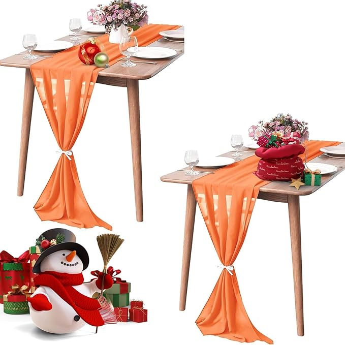 2 Pack 10Ft Chiffon Orange Table Runner Sheer 29x120 Inch - Image 9