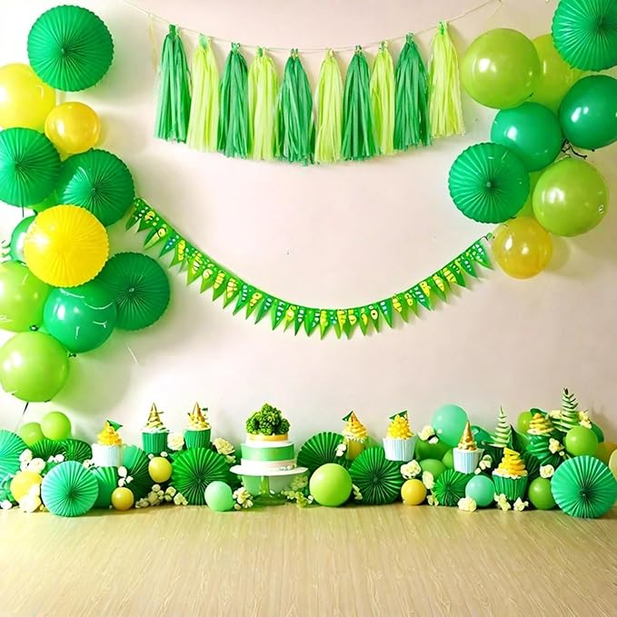 Aimto 20pcs Lime Green and Dark Green Shiny Tassel Garland Banner Tissue Paper - Image 6