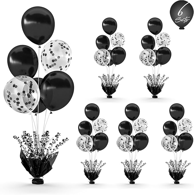 6 Set Black Balloon Table Centerpieces by Gogoparti
