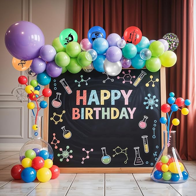 Science Party Balloons, 12 Inch Dark Light Blue Red Green Orange Metallic - Image 4