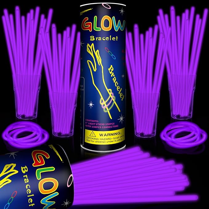 200 Pack 8'' Glow Sticks Bulk Party Favors Purple Light Up Sticks by Taikula