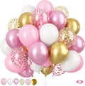 Pink and Gold Balloons, 12 Inch Pink White Metallic Chrome Gold Confetti Pink by BIAPIAN
