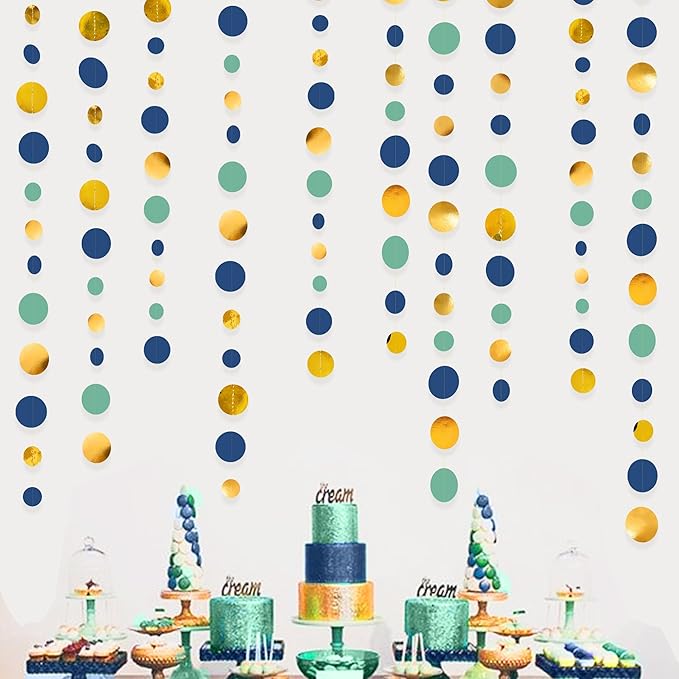 Blue Gold Green Decorations Circle Dots Garland Metallic Gold Navy Blue - Image 6