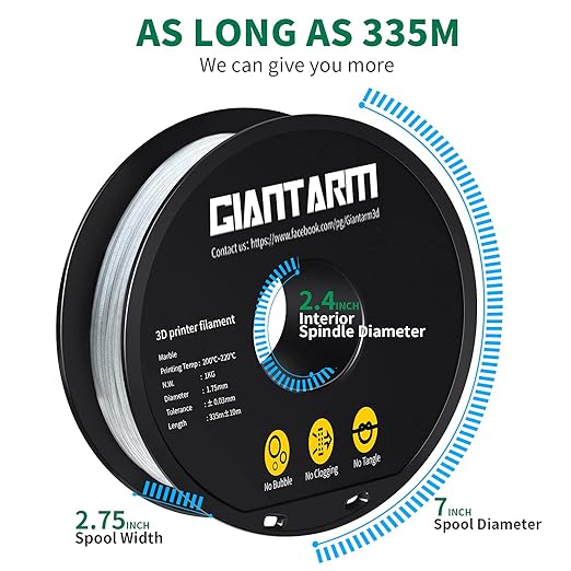 GIANTARM 3D Printer Filament, Marble Pla Filament, 1Kg Spool, 1.75mm Dimension - Image 5
