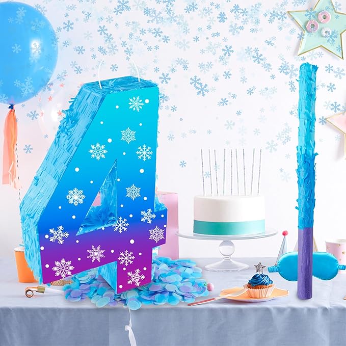 Snowflake Birthday Decorations, Winter Ice Snowflake Number 3 Pinata - Image 5