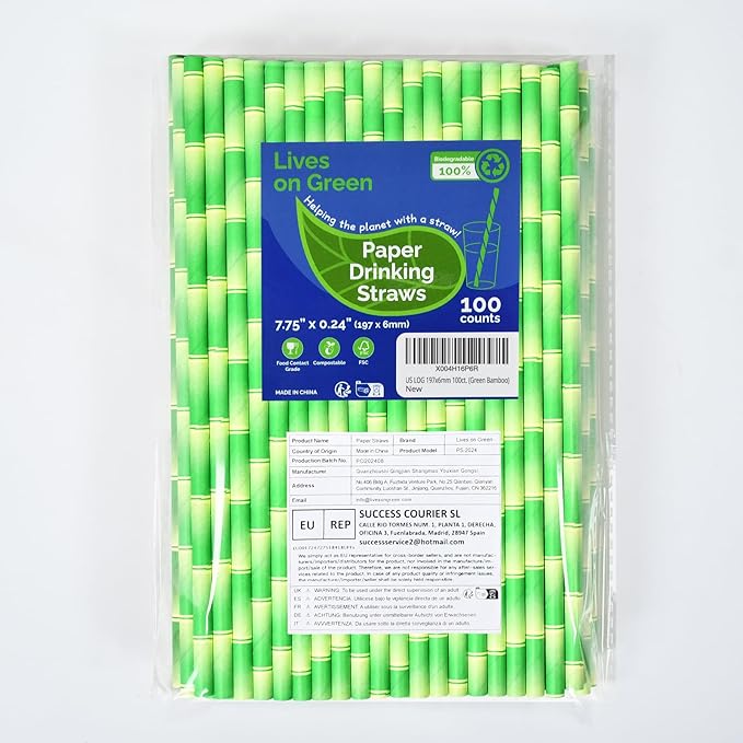 Paper Straws for Drinking Green Bamboo, 7.75" x 0.24" - Image 9