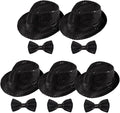 10 Pcs Unisex Sequin Fedora Hat Sequin Bow Ties Set Bling Retro Dance Jazz Cap by Elfcool