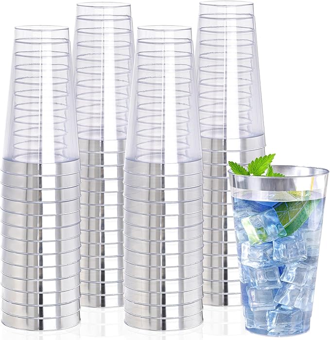 I00000 16 oz Silver Plastic Cups, 50 Pack Clear Plastic Cups, Heavy-duty by I00000