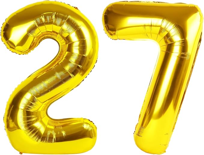 Gold Mylar Number 27 Balloon 40 inch, Number 27 Birthday Balloon by Upgesy