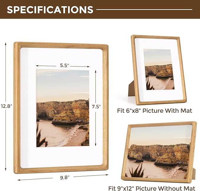 9x12 Picture Frame USA-Sourced Natural White Oak Solid Wood Photo Frame - Image 2