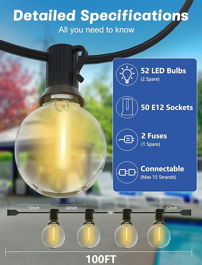 SUNSGNE 100Ft LED Outdoor String Lights - Image 2