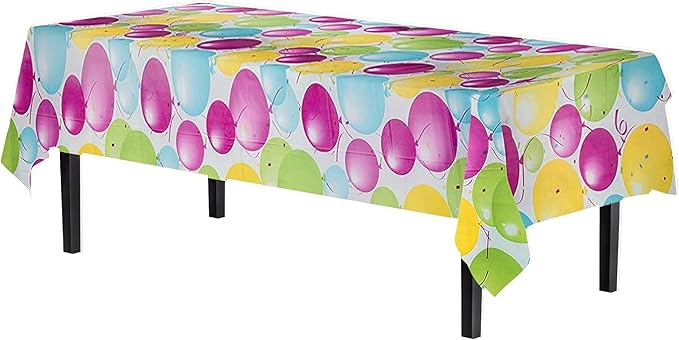 Party Solids 12 Pack Premium Quality Balloon Design Plastic Tablecloth - Image 2