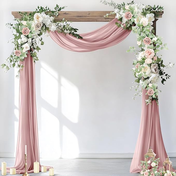 Socomi 29" x 19Ftt Wedding Arch Draping Fabric 2 Panels Dusty Rose Sheer by Socomi