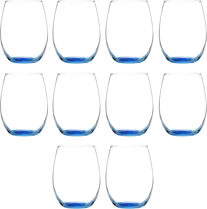 DISCOUNT PROMOS Stemless Wine Glass 9 oz. Set of 10, Bulk Pack by DISCOUNTPROMOS