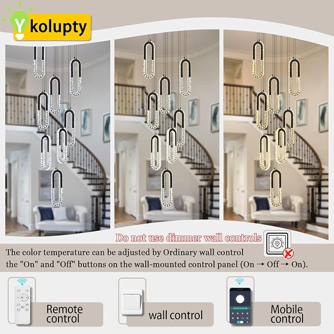 8 Rings Crystal Chandelier, H 118" Modern Black Pendant Light Luxury Foyer - Image 4