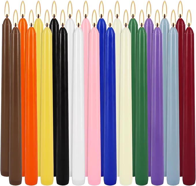 24 Pack 10" Tall Colored Taper Candles, Dripless Unscented Colorful Candlesticks - Image 2