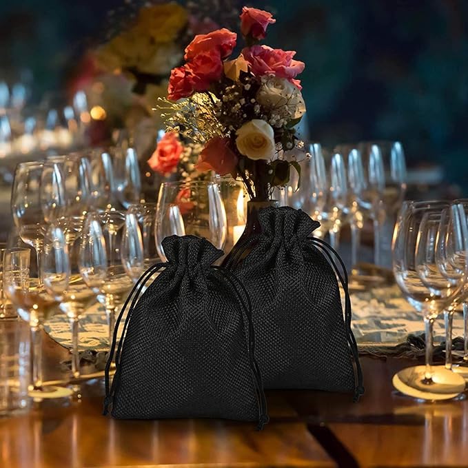 20Pcs Black Burlap Gift Bags - Image 6