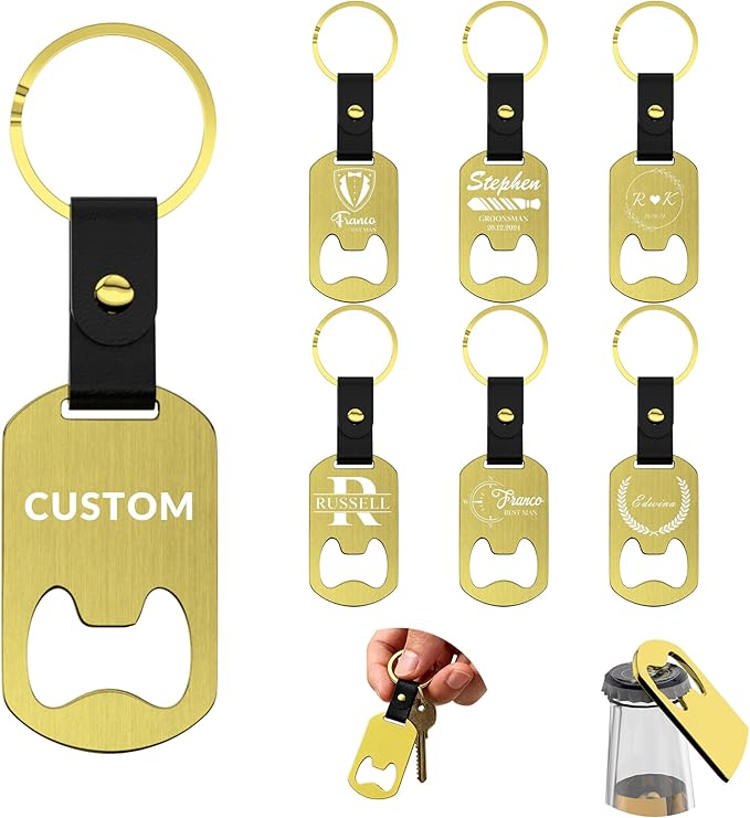 2 in 1 Personalized Bottle Openers Keychains Bulk, Pack 5-100 Flat Metal Custom by Unknown