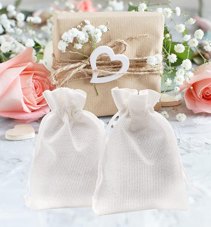 20Pcs Burlap Bags with Drawstring, 3.9 x 5.5 inch White Small Linen Gift Bags - Image 6