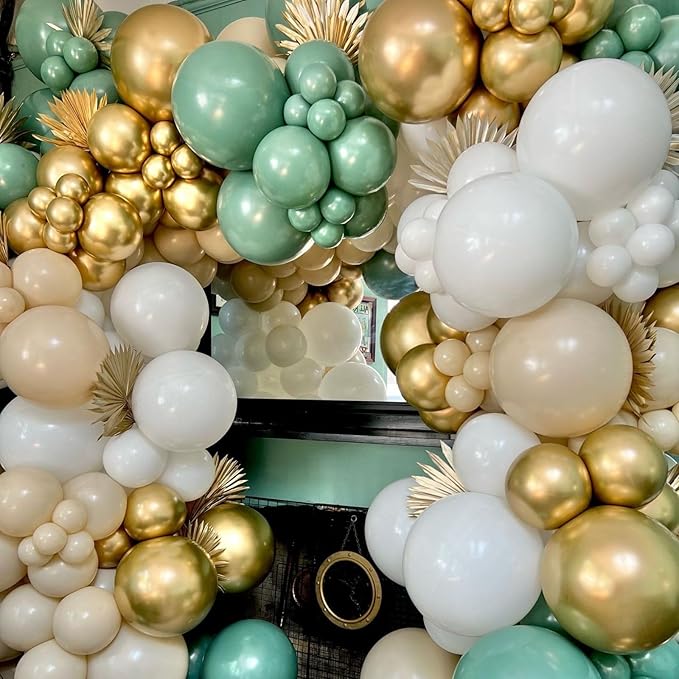 Paready Sage Green Gold Balloons, Retro Avocado Party Balloons - Image 4