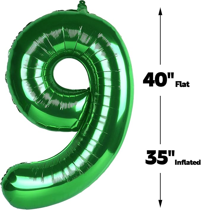 40 Inch Big Green 9 Balloon Number, Jumbo Giant Happy 9th 19 29 39 49 99 - Image 2