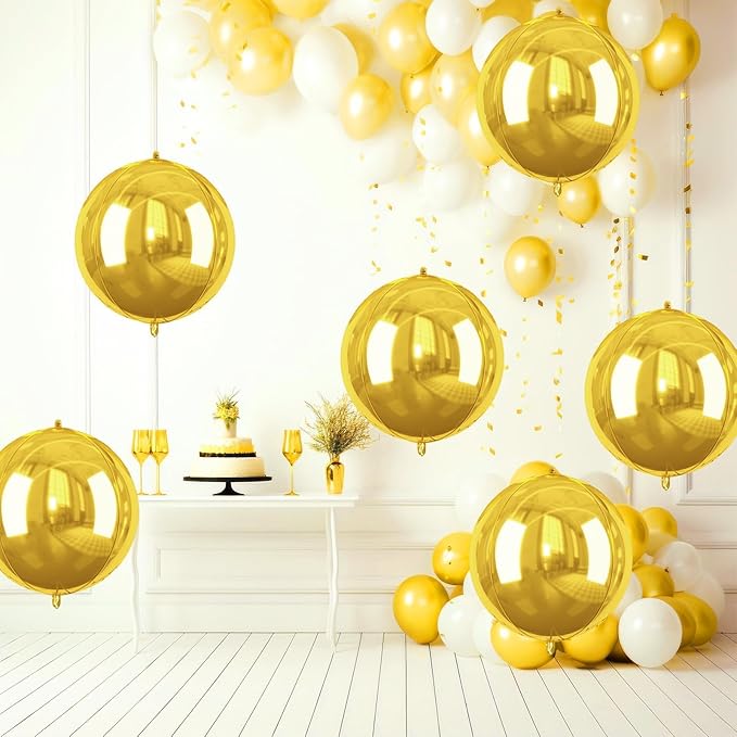 Gold Giant 4D Foil Balloons, Saxuxu 6Pcs Large Metallic Gold Round Balloons - Image 5
