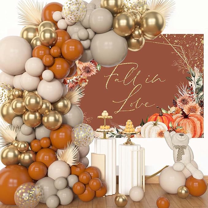 Mocsicka Fall in Love Bridal Shower Backdrop Boho Autumn Leaves Pumpkin Bride - Image 3