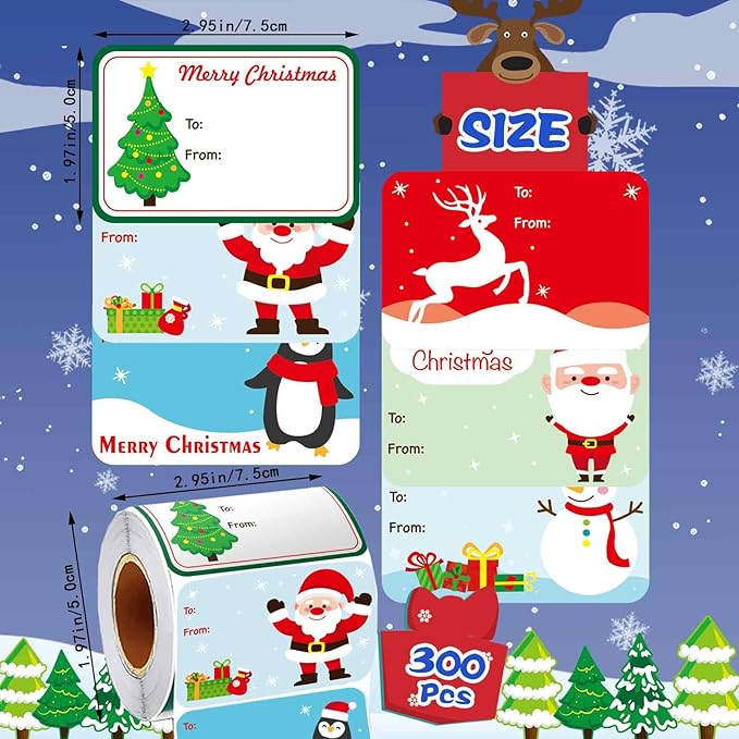 300PCS Christmas Gift Tags Stickers, Self-Adhesive Christmas Name Tags - Image 3