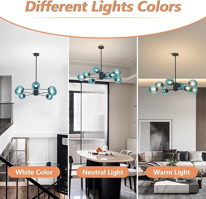 KCO Lighting Modern 8-Lights Blue Glass Sputnik Chandelier Mid-Century Matte - Image 4