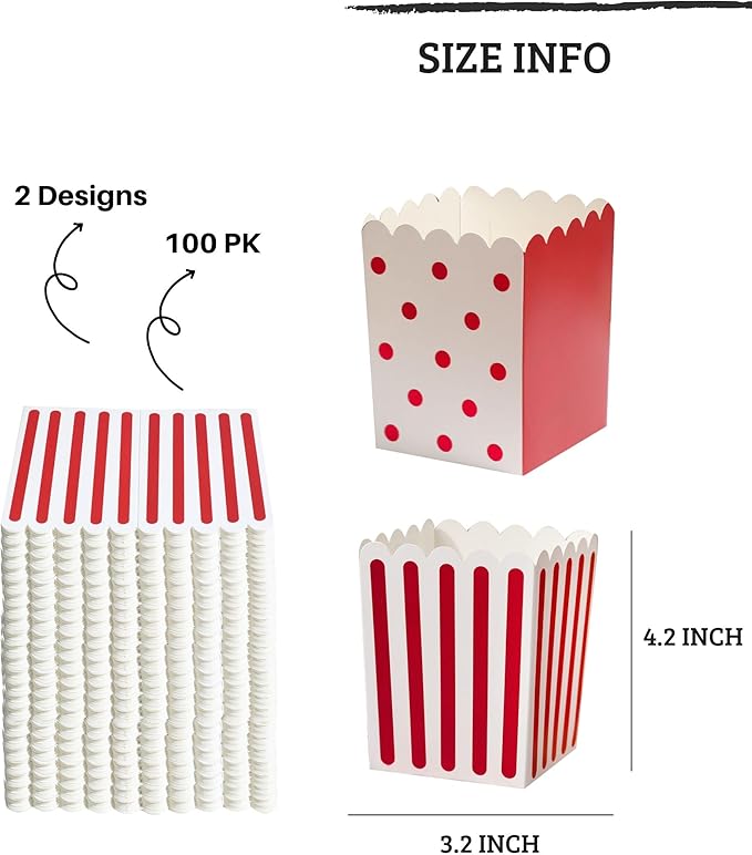 Winoo Design 100 PK Mini Popcorn Boxes Bulk Paper Popcorn Bowl Containers - Image 2