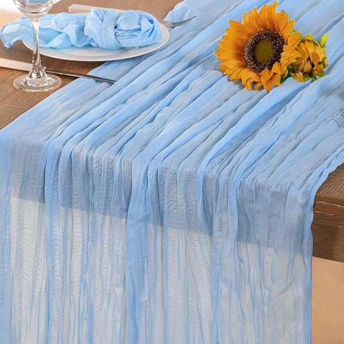 Baby Blue Cheesecloth Table Runner Fall Table Runner Boho Gauze 120 Inches by DeZerlor
