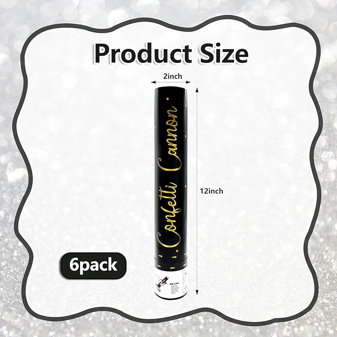 6 Pack White Confetti Poppers, 12 Inch Confetti Cannon Party Poppers Shooters - Image 2