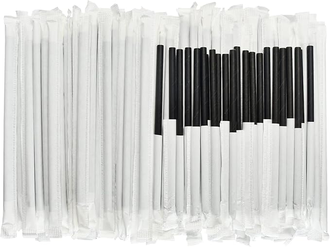 Chunspak 5.75 inch Disposable Black Paper Cocktail Straws, Paper Bar Stirrers - Image 2