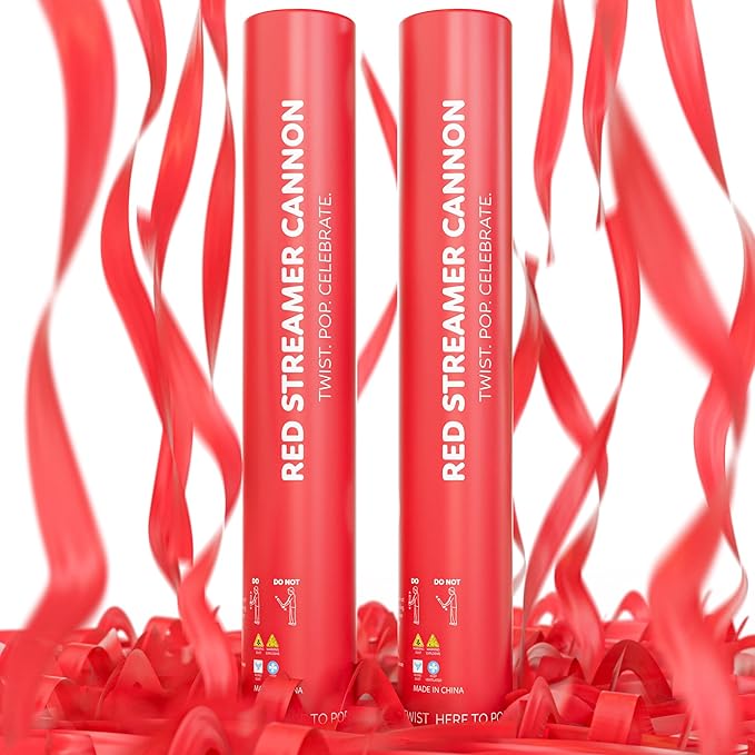 2 Pack Streamer Cannon Confetti Poppers | Biodegradable Red Confetti | TUR by TURPartySupplies