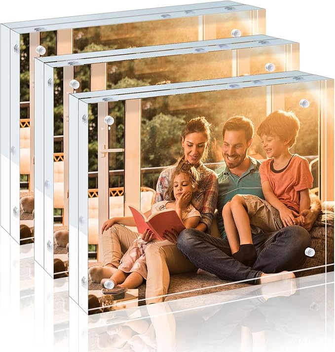 Egofine 6x8 Acrylic Frames 3 Pack, 20mm Thicker Frameless Clear Picture Frames by Egofine