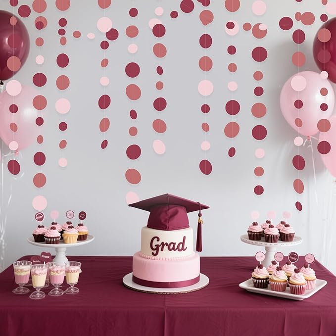 Burgundy Dusty Pink Decorations Circle Dot Garland Maroon Pink Hanging Polka - Image 5