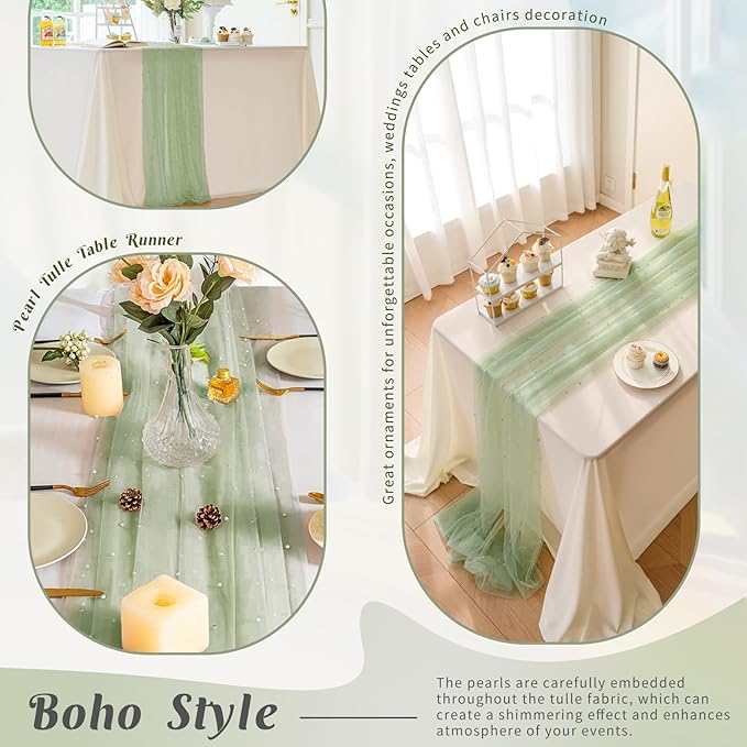 Pearl Table Runner 29 x 120 Inch Tulle Fabric Lace Table Runners Boho Rustic - Image 5