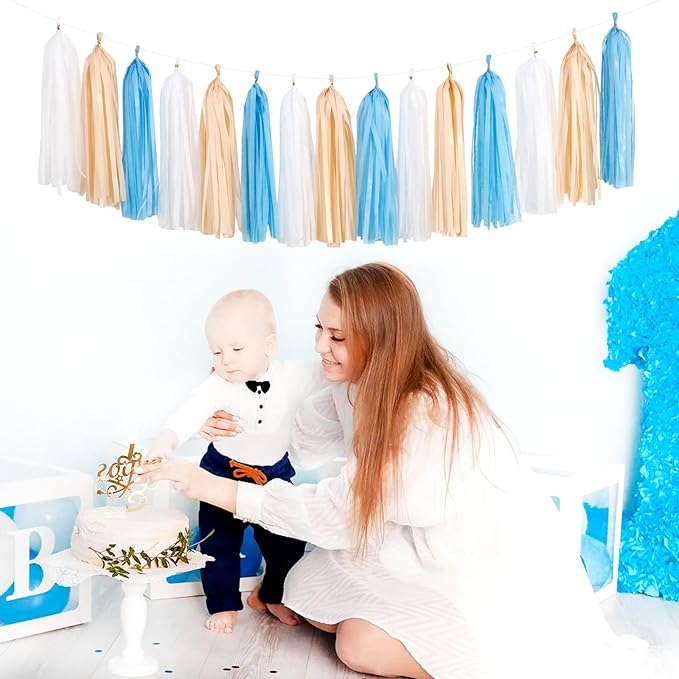 Light-Blue White Boho Champagne-Gold Party-Decorations - Image 5