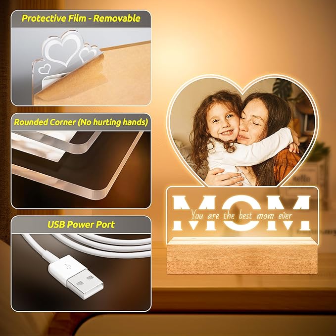 Personalized Birthday Gifts for Mom from Daughter and Son, Custom Heart Picture - Image 5