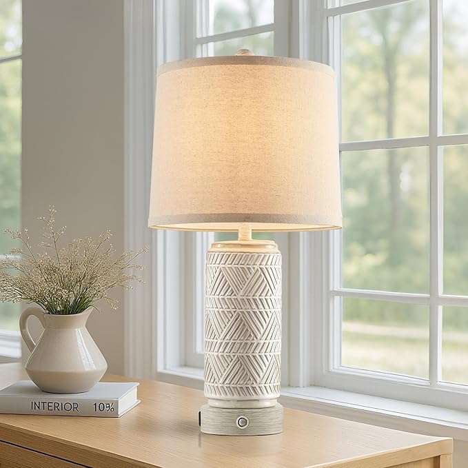 RORIA Set of 2 Rustic Touch Ceramic Table Lamps - Image 4