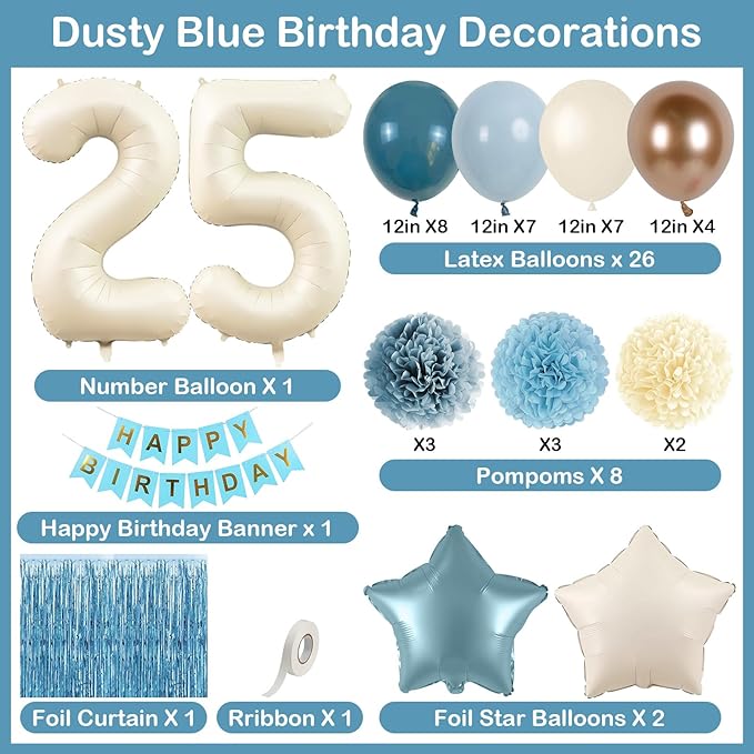 Dusty Blue 25th Birthday Party Decorations - Image 4