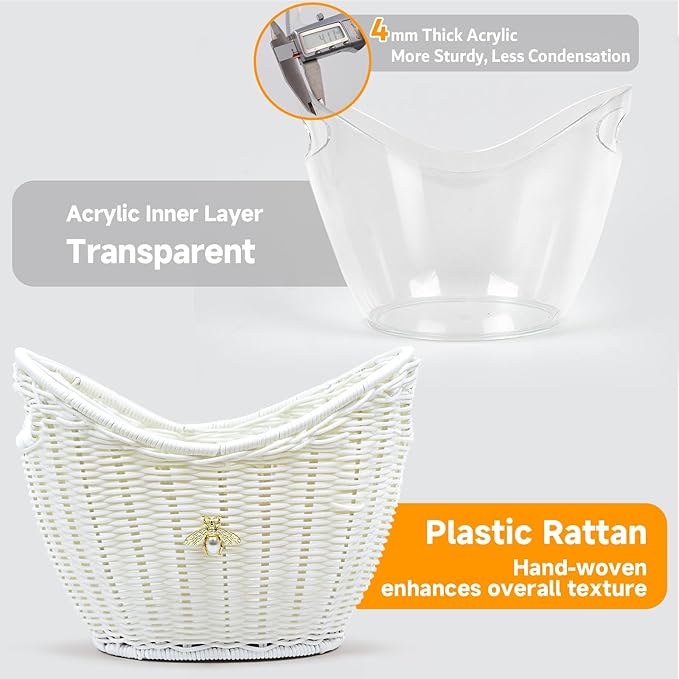Lexenic Ice Bucket with Handle Hole, Woven and Acrylic Double Layer Basket - Image 6