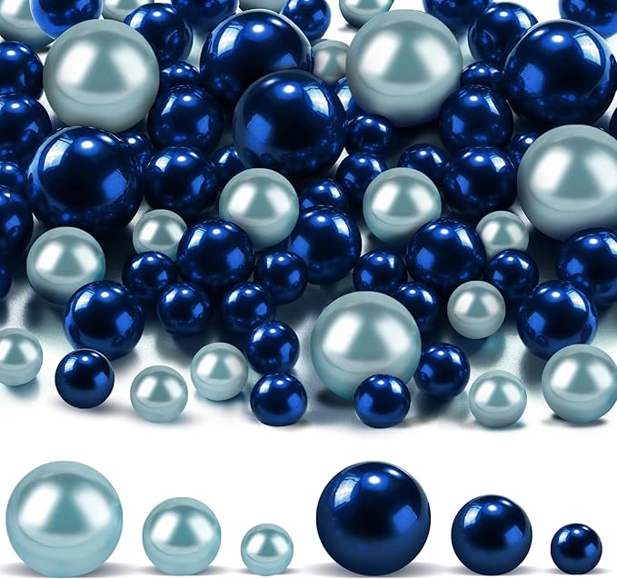 180PCS Navy & Light Blue Beads for Centerpieces Vases, No Hole Polished Pearl by Cusmation