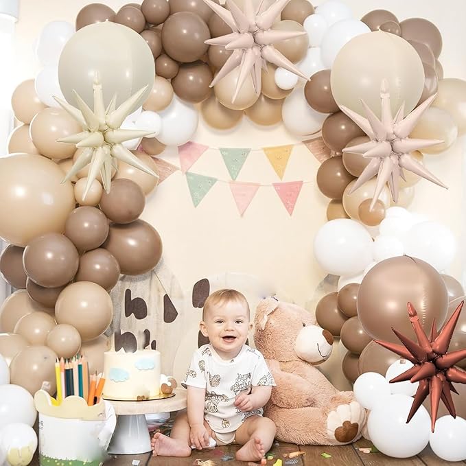 6Pcs Sand White Brown Foil Balloons, 22Inch Cream Beige 4D Round Ball Balloon - Image 2