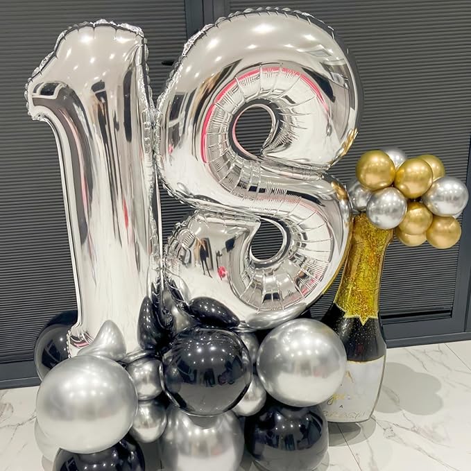 Silver 80th Birthday Balloons for Men, 40 Inch Mylar Self Inflating 80 Balloon - Image 3