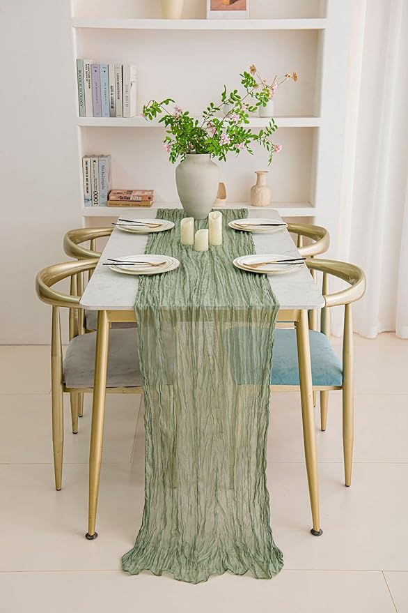 8 Pack 10Ft Sage Green Cheesecloth Table Runner 35x120 inch Boho Gauze Cheese - Image 4