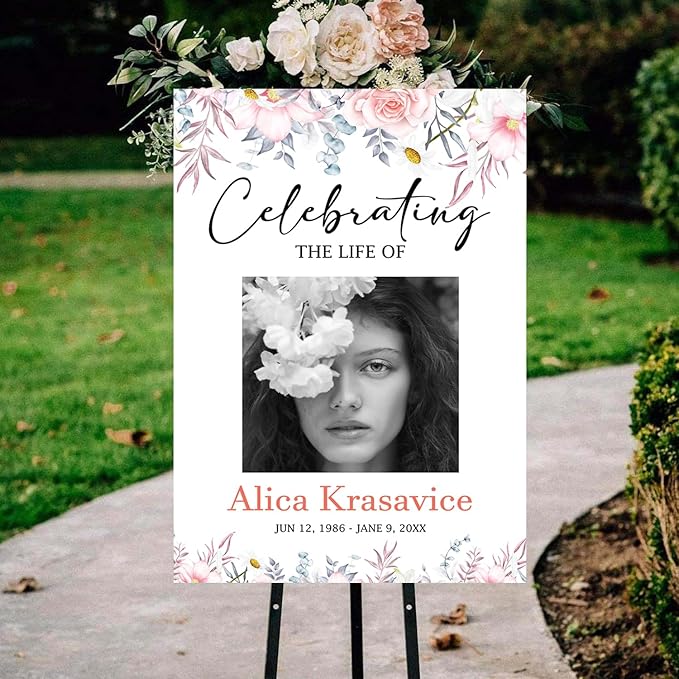 Celebration of Life Welcome Sign Blush Floral Memorial Sign Celebrating The - Image 2