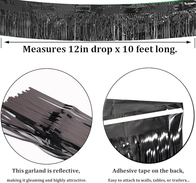 6 Pack Black Total 60 Feet Foil Fringe Garland Metallic Tinsel Banner Wall - Image 2